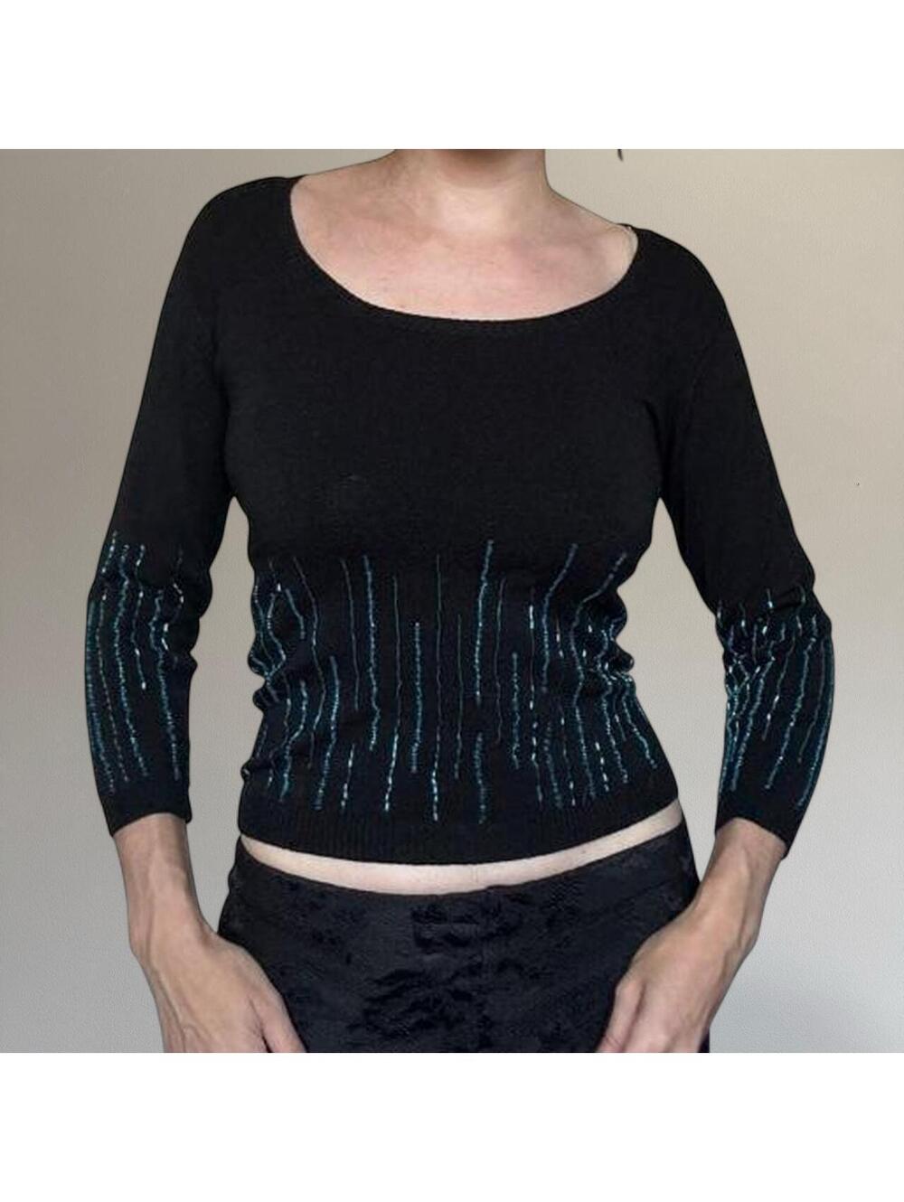 Vintage Cache beaded knit top. Size M.
